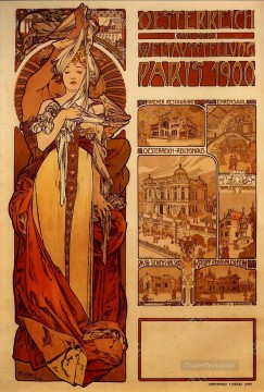  tinto Pintura - Austria 1899 Art Nouveau checo distintivo Alphonse Mucha